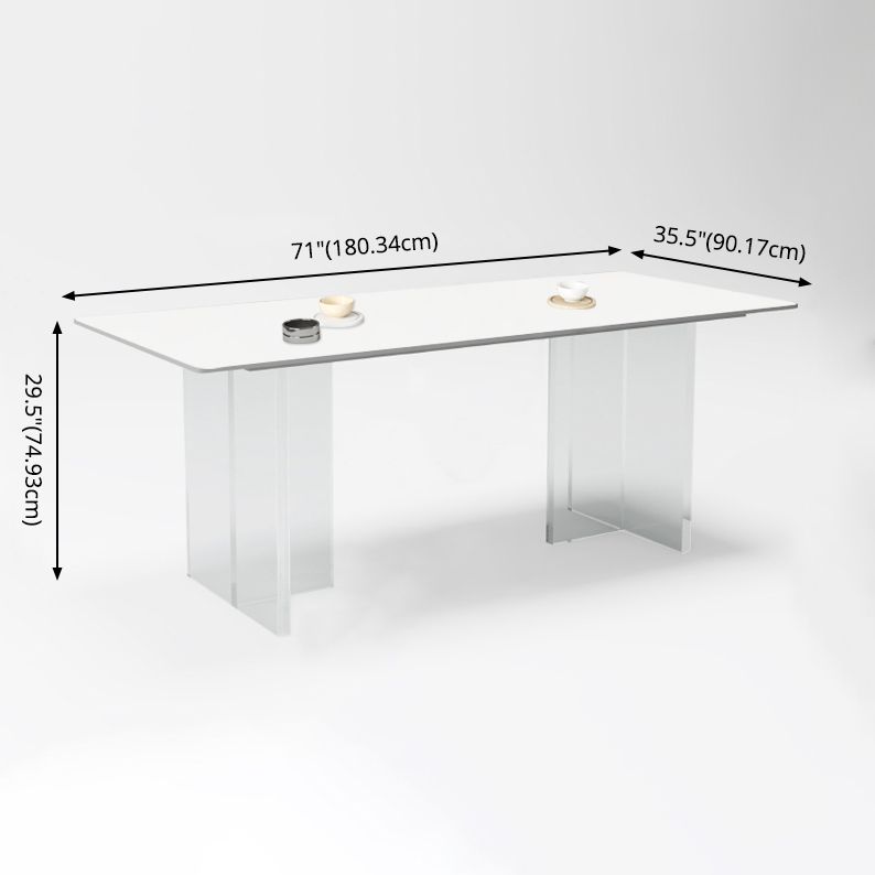 Minimalist Rectangle Shape White Dining Set Sintered Stone Kitchen Dining Set with Double Pedestal