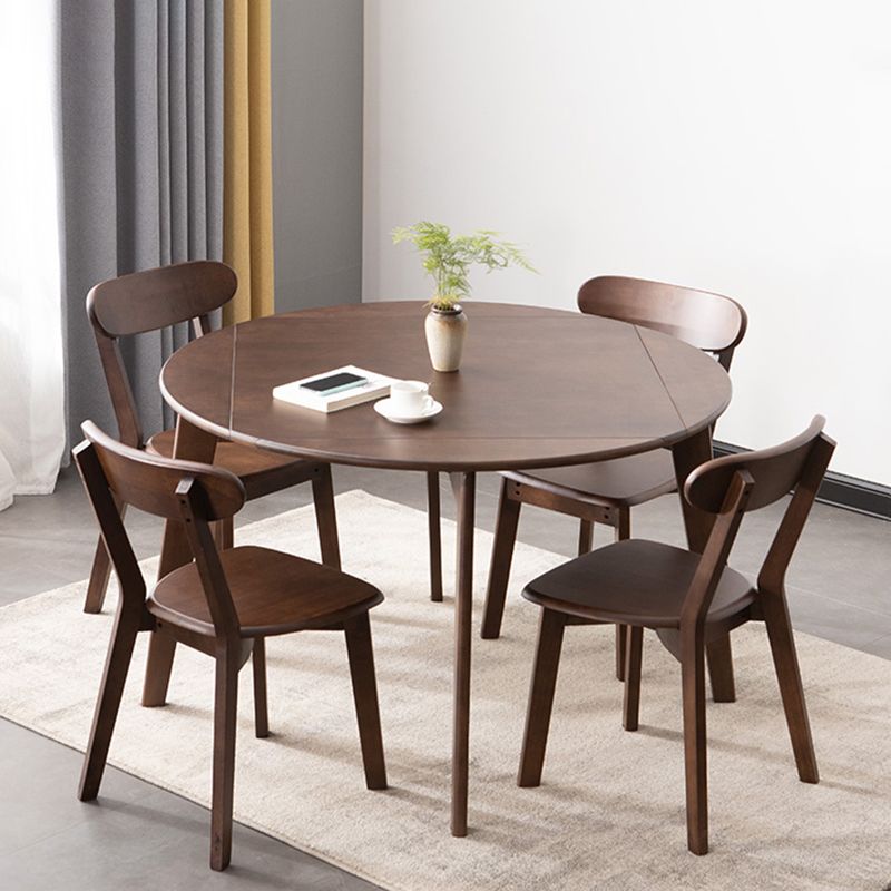 Modern Wood Adjustable Kitchen Dining Set 4 Leg Base Table with Folding Leaf