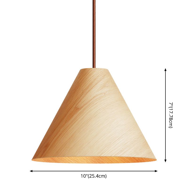Conical Wooden Pendant Lamp Simplicity 1 Head Beige Hanging Light Fixture for Dining Room