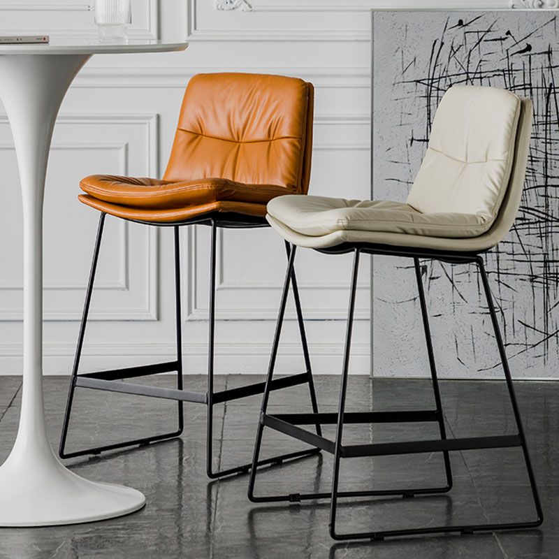 Nordic Iron Simple Barstool Indoor Tall Stool with Leather Seat