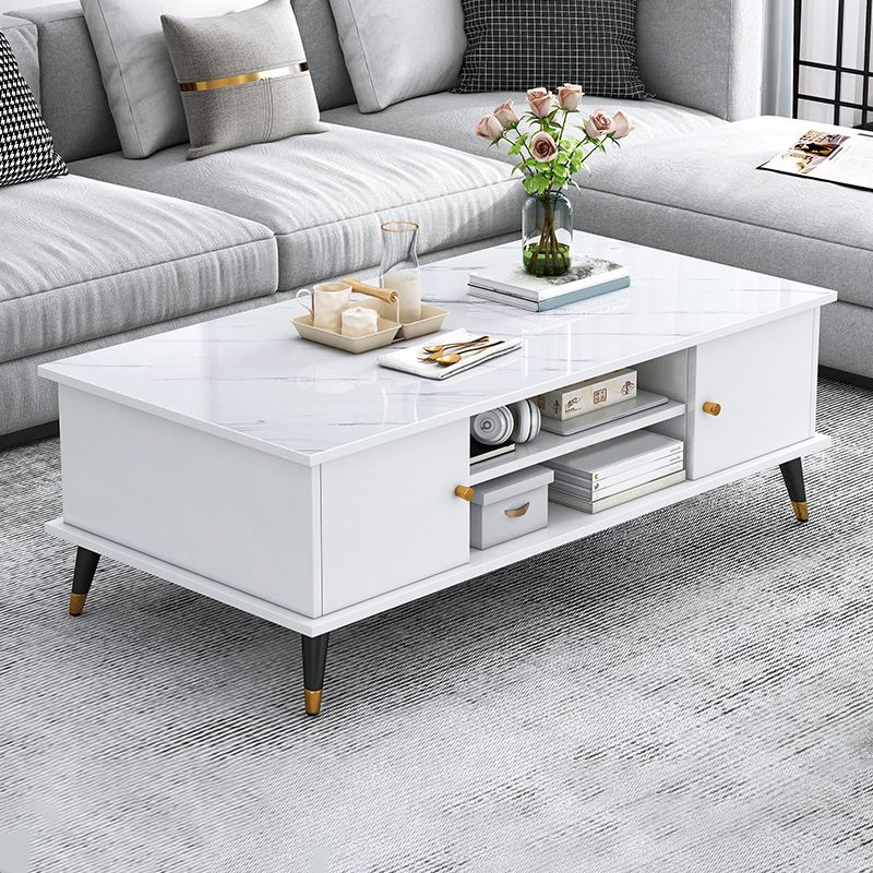 15.7" H Rectangle Wooden Coffee Table Metal 4 Legs Cocktail Table with Storage