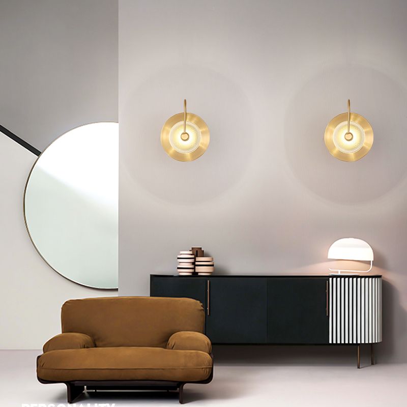 Bell Shape Wall Light Sconce Post Modern Green/Clear Prismatic Glass 1-Light Brass Wall Lamp