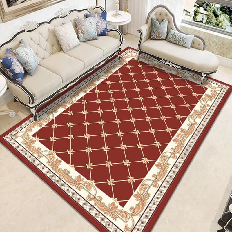 Solid Color Luxe Rug Polyester European Floral Print Indoor Rug Easy Care Carpet for Living Room