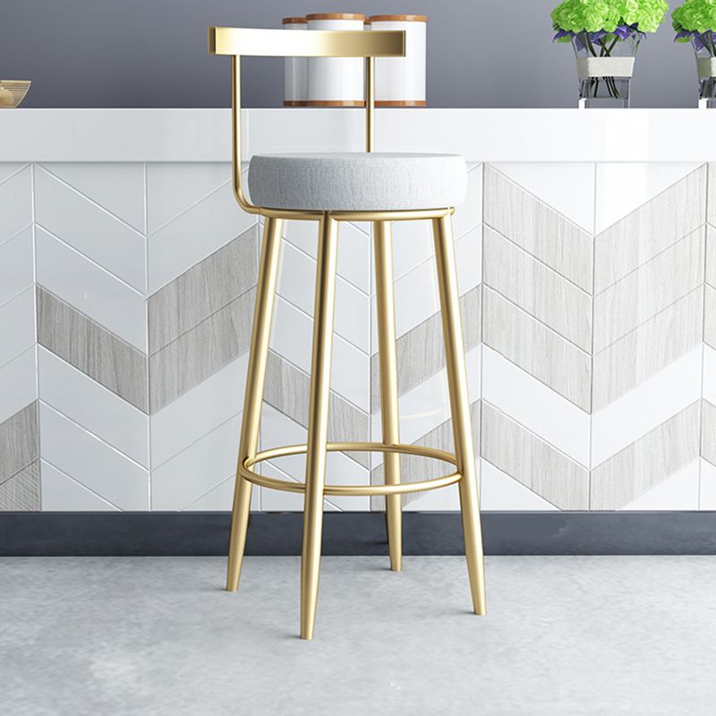 Glam Armless Backrest Counter Stool Iron Bar Stool with Cushion and Pedal for Kitchen