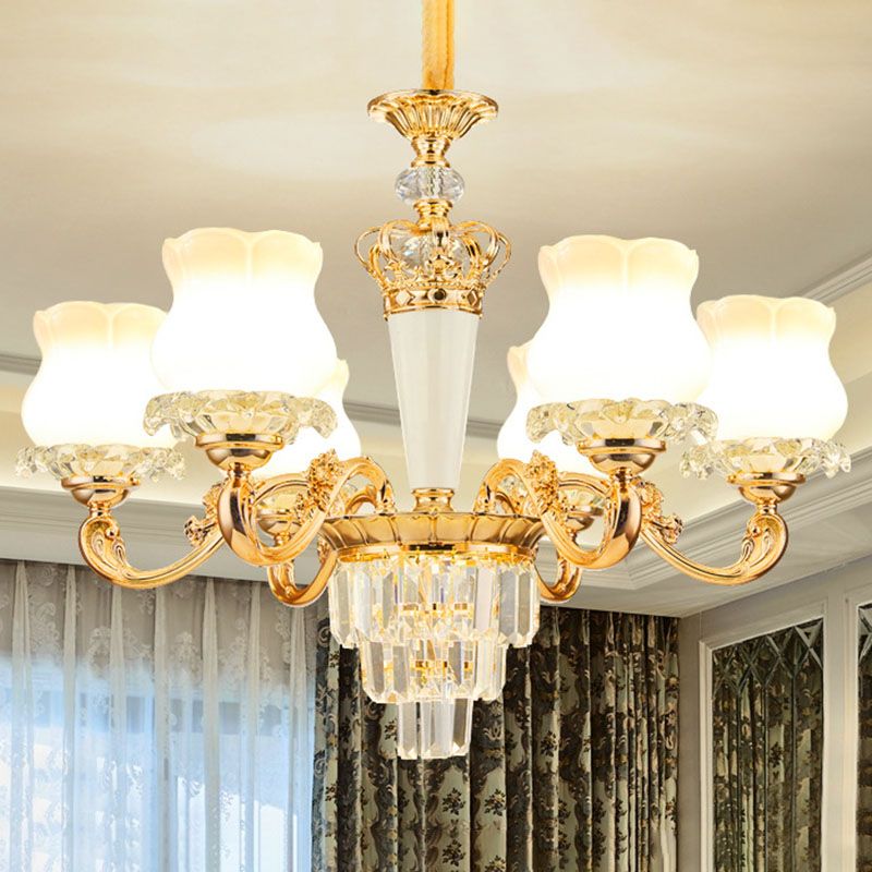 Lámpara de caída en forma de brote Contemporáneos de comedor de vidrio lácteo lámpara de lámpara en oro