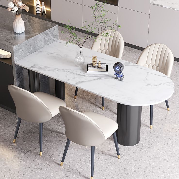 Modern Style Dining Table White Sintered Stone Dining Table with Metal Base for Kitchen