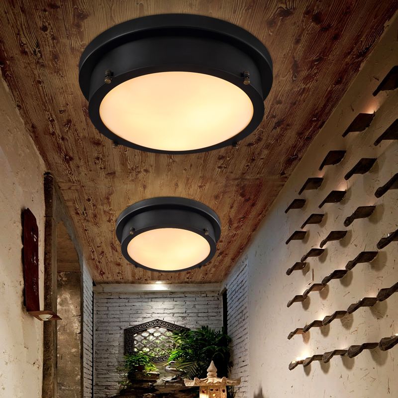 10"/14" W ijzerzwart plafondgemonteerd licht cirkel LED traditionele inbouwlamp voor gang, warm/wit/3 kleuren licht