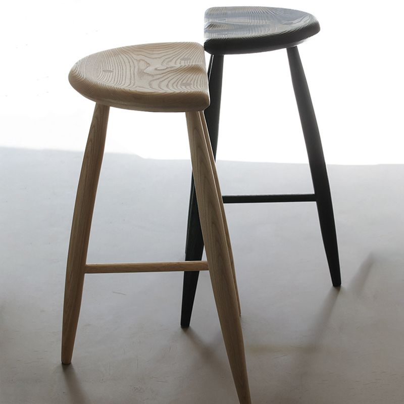 Solid Wood Dining Stools Contoured Seat Bar Stools with Footrest