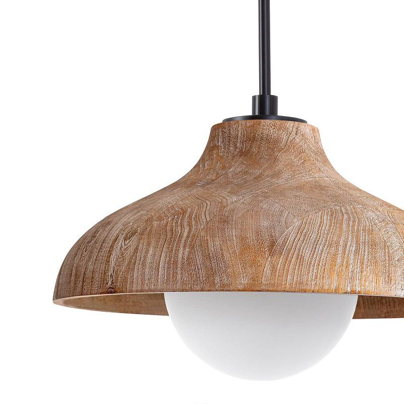 Luce sospesa in legno cono 1 lampadina lampadina con tonalità in vetro globo per sala da pranzo