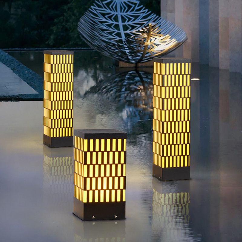 Rectangle Pillar Lamp Contemporary Metal Outdoor Waterproof Light in Black