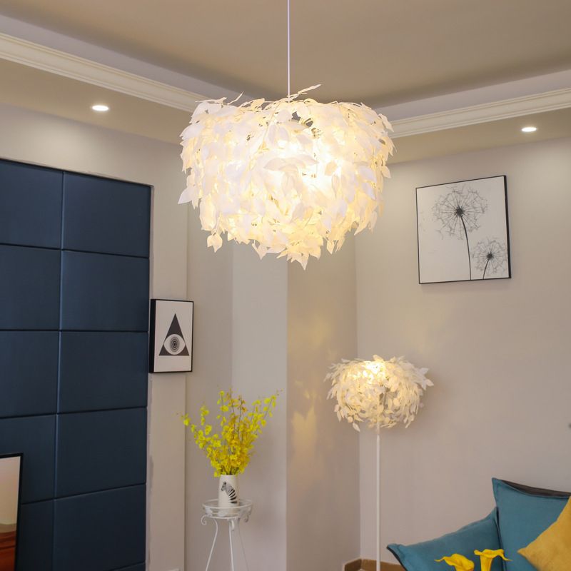 Sphere Feather Chandelier Pendant Light Contemporary Bedroom Suspended Lighting Fixture