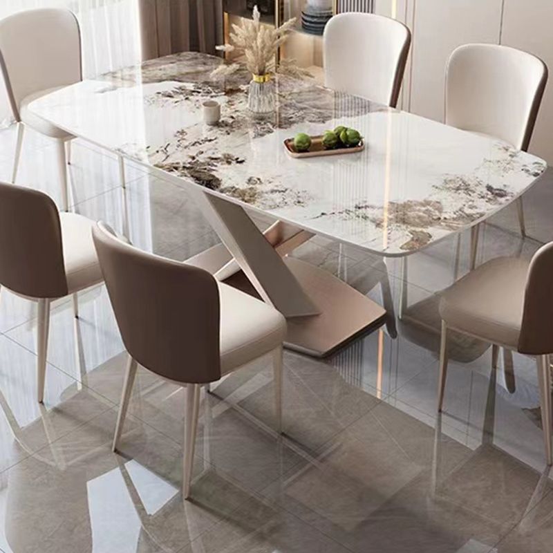 Modern Style Dining Table Rectangle Dinner Table with Metal Base for Dining Room