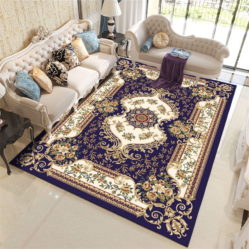 Navy Modern Carpet Blended Graphic Carpet Non-Slip Backing Carpet for Living Room
