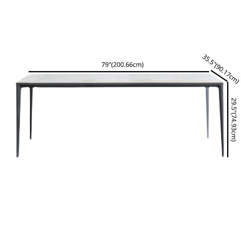Modern Sintered Stone White Dining Set with Rectangle Table and Black Legs Home Dining Set