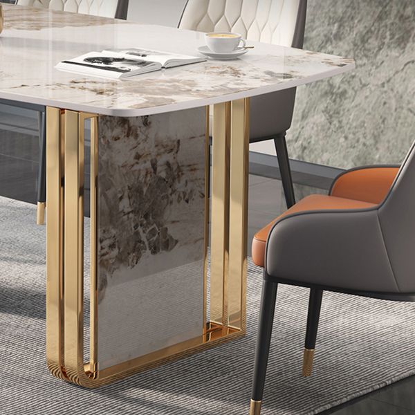 Mesa de comedor de lujo tradicional rectángulo de piedra sinterizada mesa doble pedestal