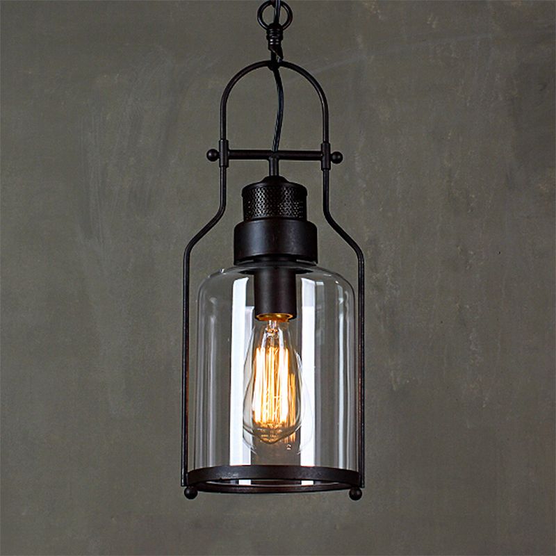 Black/Rust 1 Light Assicante Light Farmhouse Light Glass Glass Jar lampada appesa