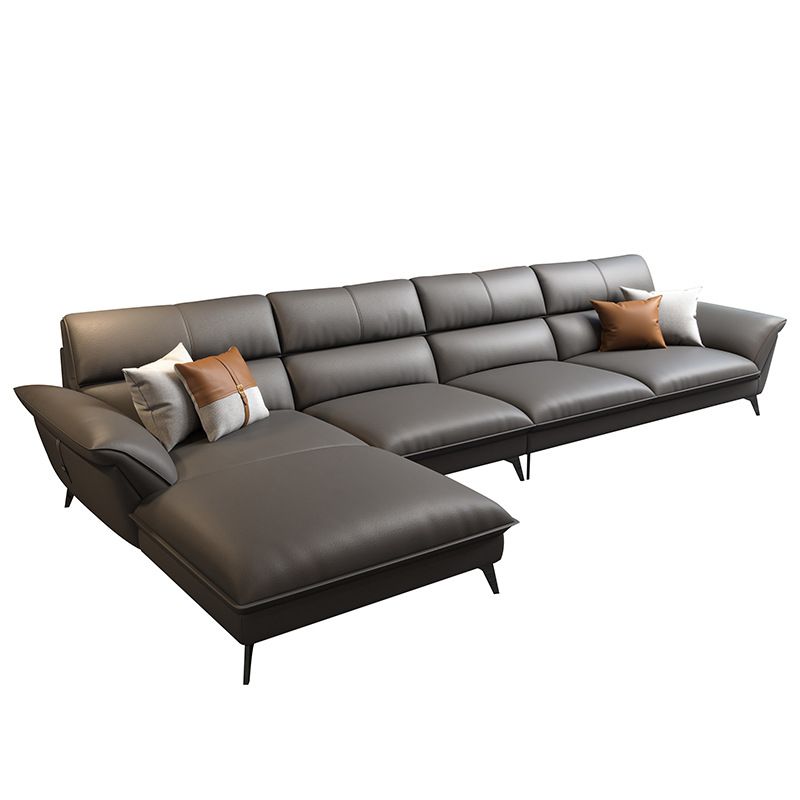 Glam Stationary Living Room Flared Arm Cushions Faux Leather Sofa Chaise