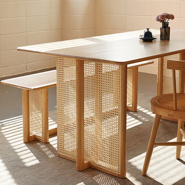 Rectangle Wooden Table Modern Red Oak Table in Nature with Double Pedestal