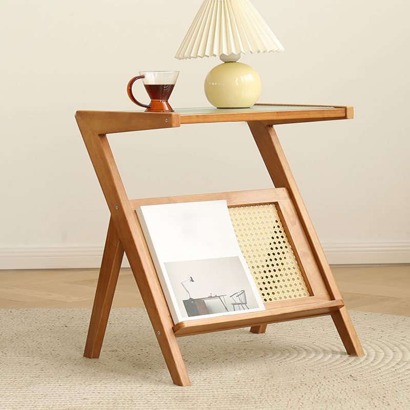 Modernistic Rectangular Accent Side Table Wood and Glass Side Table