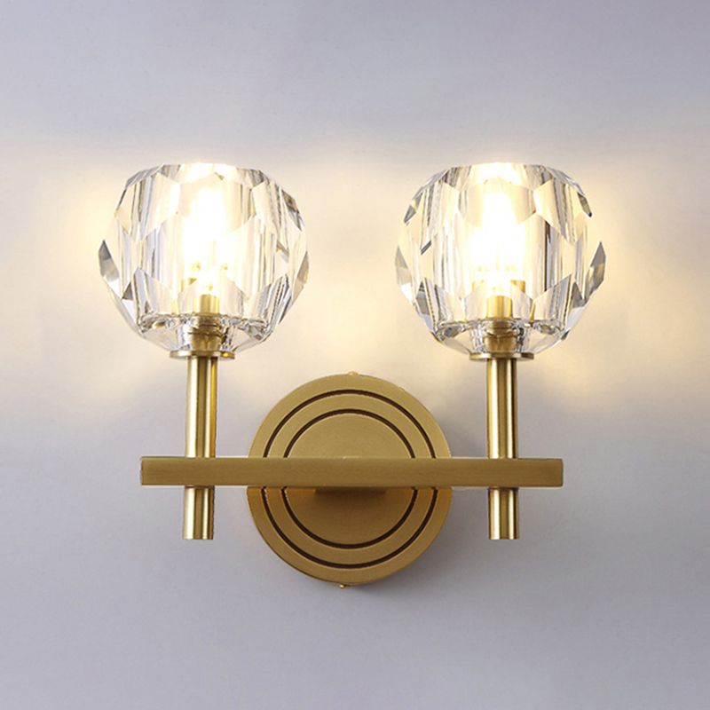 Round Shade Crystal Wall Sconce Modern Style Multi Lights Wall Mount Lighting in Brass