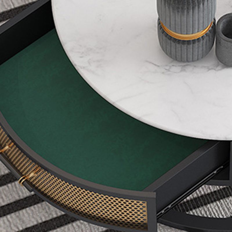 Modern Metal Frame Storage Coffee Table White Slate Round Table