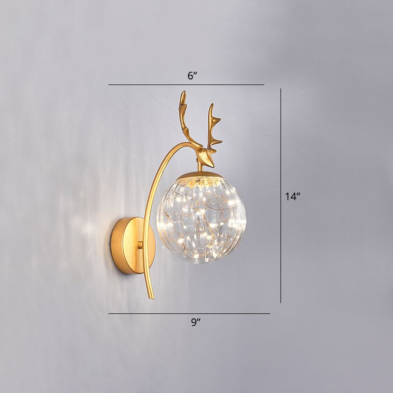 Nordic Ball Wall Mount Lighting Glass Stairs LED Starry Sconce Light with Antler Decor
