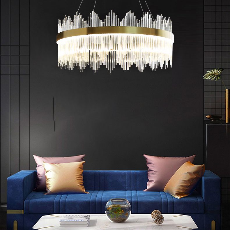 Modern Artistic LED Pendant Light Crystal Circular Chandelier for Living Room