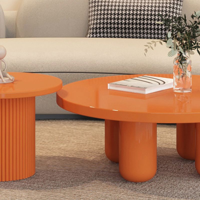 Contemporary Round Coffee Table Set Pedestal Wood Cocktail Table