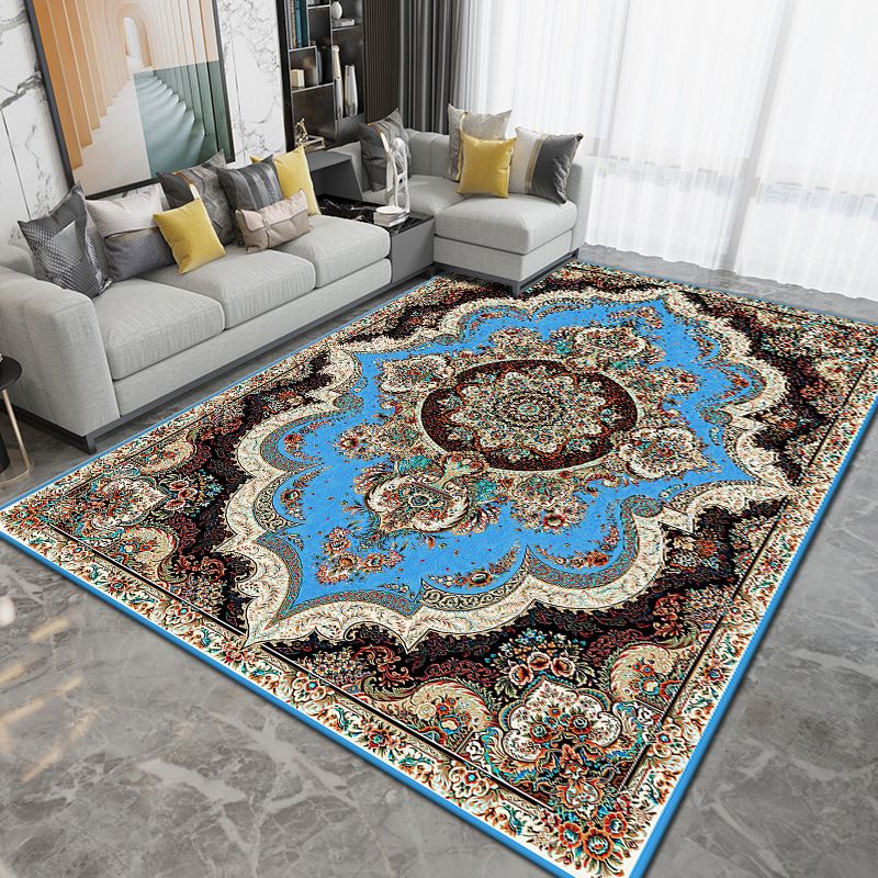 Moroccan Carpet Medallion Print Rug Polyester Stain Resistant Area Rug for Living Room