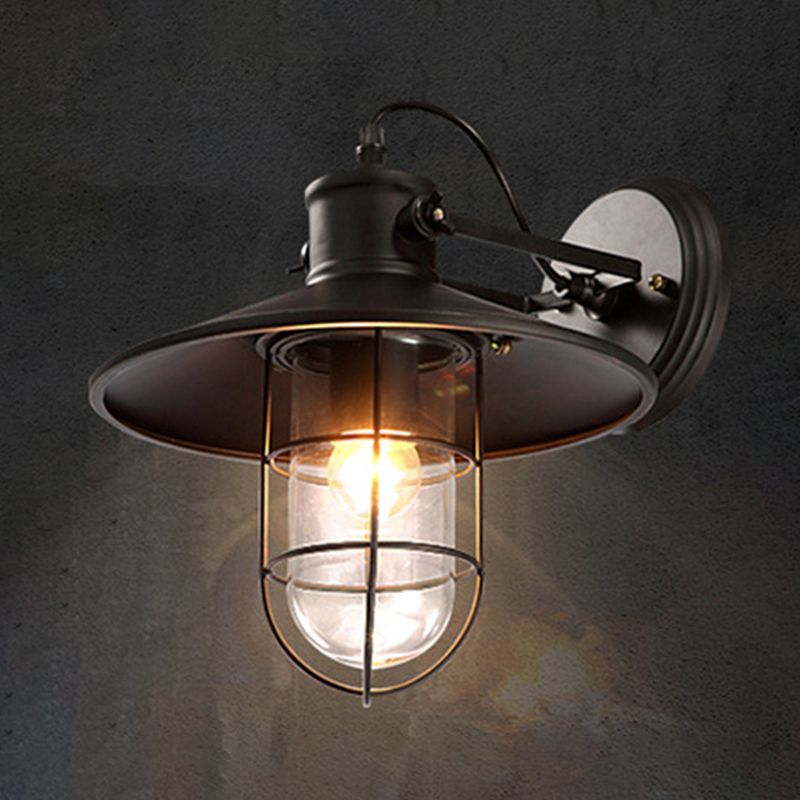 Geometric Shape Metal Wall Lighting Industrial Style Single Light Wall Mounted in Black
