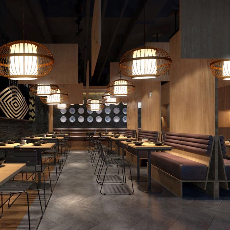 Weaving Restaurant Ceiling Light Bamboo Single Modern Hanging Pendant Light in Coffee