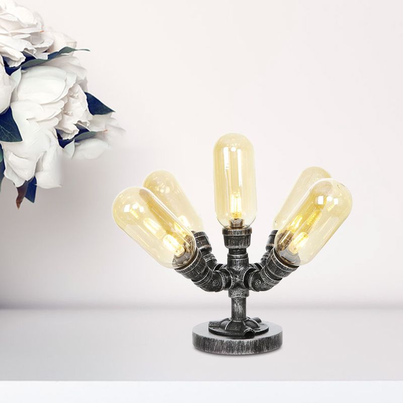1/4/5-Bulb-Kapsel Schatten Tisch Liging Industrial Clear/Bernstein Glas Nachtlampe für Schlafzimmer