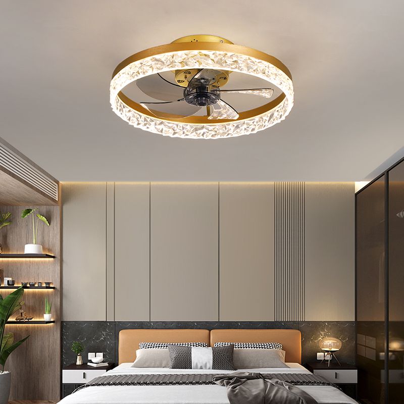 Kristallkreisförmige LED -Deckenventilatoren in der modernen Einfachheit Schmiedeeisen Flush Mount für Innenräume