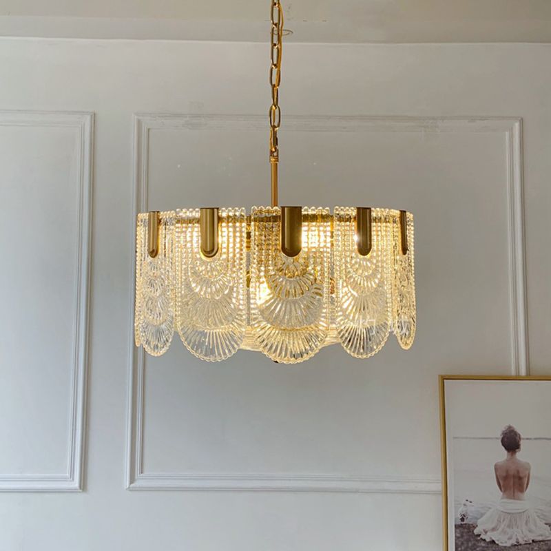 Lampada per goccia di vetro a testura chiara smerlata classica sala da pranzo lampadario lampadario in ottone
