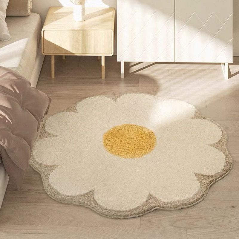 Casual Smiling Face Indoor Rug Polyester Orange Rug Washable Rug for Drawing Room