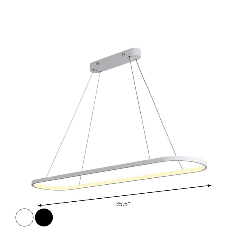Black/White Ellipse Hanging Lamp Simplicity 27"/35.5" L LED Metal Island Light Fixture over Dining Table