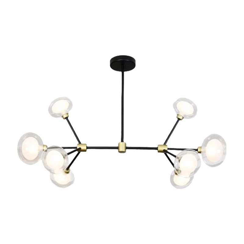 Modern Black Suspension Light 8/12/16 Lights Branch Metallic Chandelier with Oval Glass Shade for Cafe