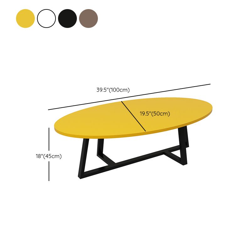 Metal Cross Legs Cocktail Table Wooden Oval Top Coffee Table