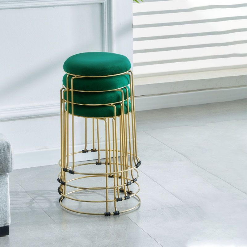 Metal Frame Pouf Plain Round Contemporary Velvet Fade Resistant Ottoman