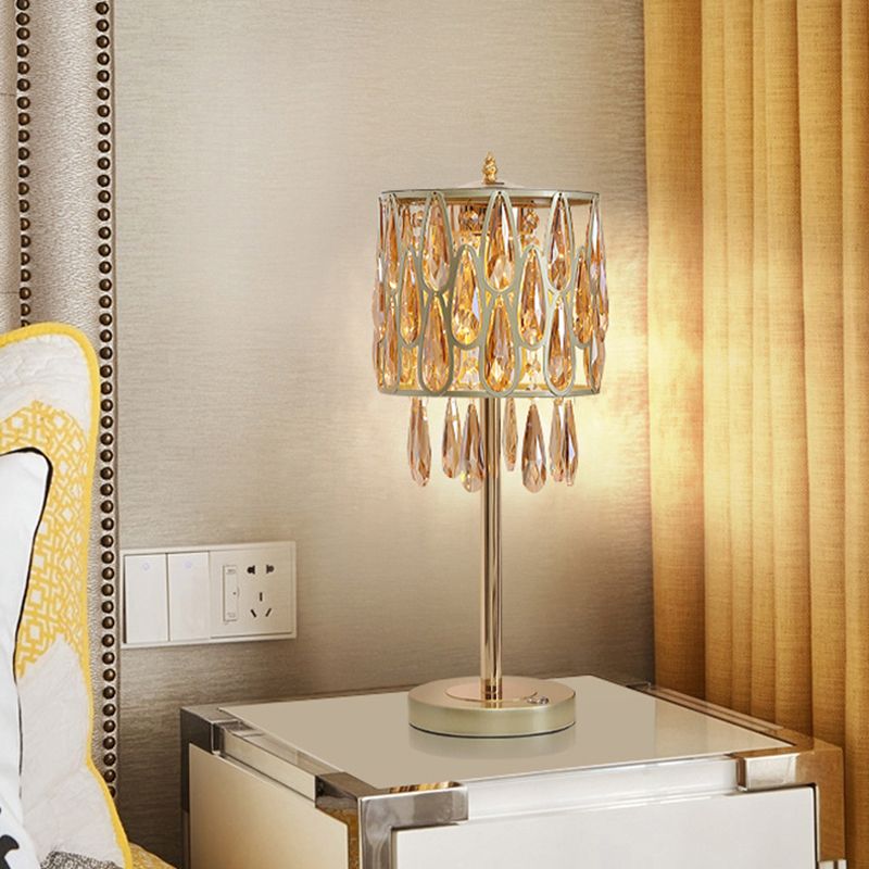Black / or / Gold / Champagne de la lampe de chevet de la lampe de nuit 1 tête de table contemporaine lumière avec gouttes de pluie en cristal incrustées
