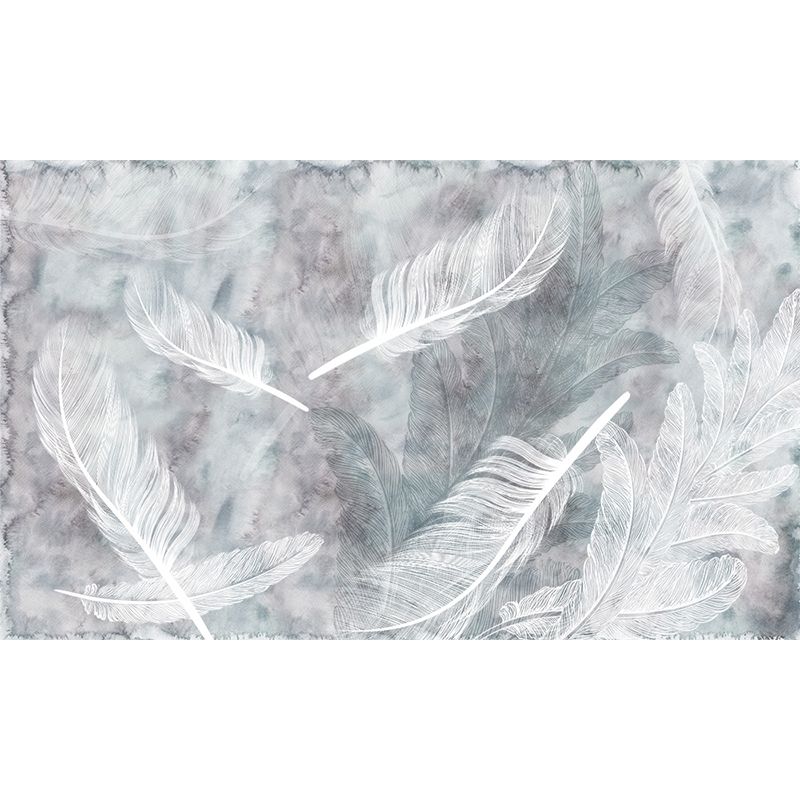 Huge Bird Feather Mural for Bedroom Animals Wall Art in Light Color, Stain Resistant