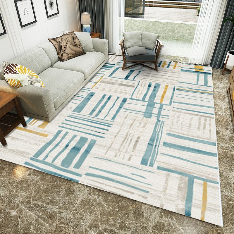 Ivory Bedroom Rug Modern Abstract Stripe Pattern Area Rug Polyester Washable Carpet