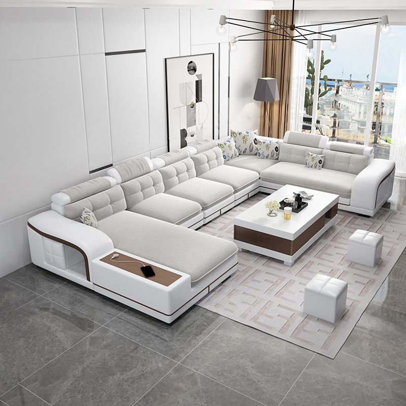 Velvet and Faux Leather Sloped Arms Modular Sectionals Sofa for Living Room