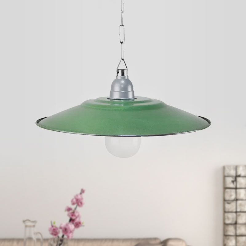 Green Saucer Shade Ceiling Fixture Industrial Enamel 1 Light Farmhouse Pendant Light, 11"/12" Diameter
