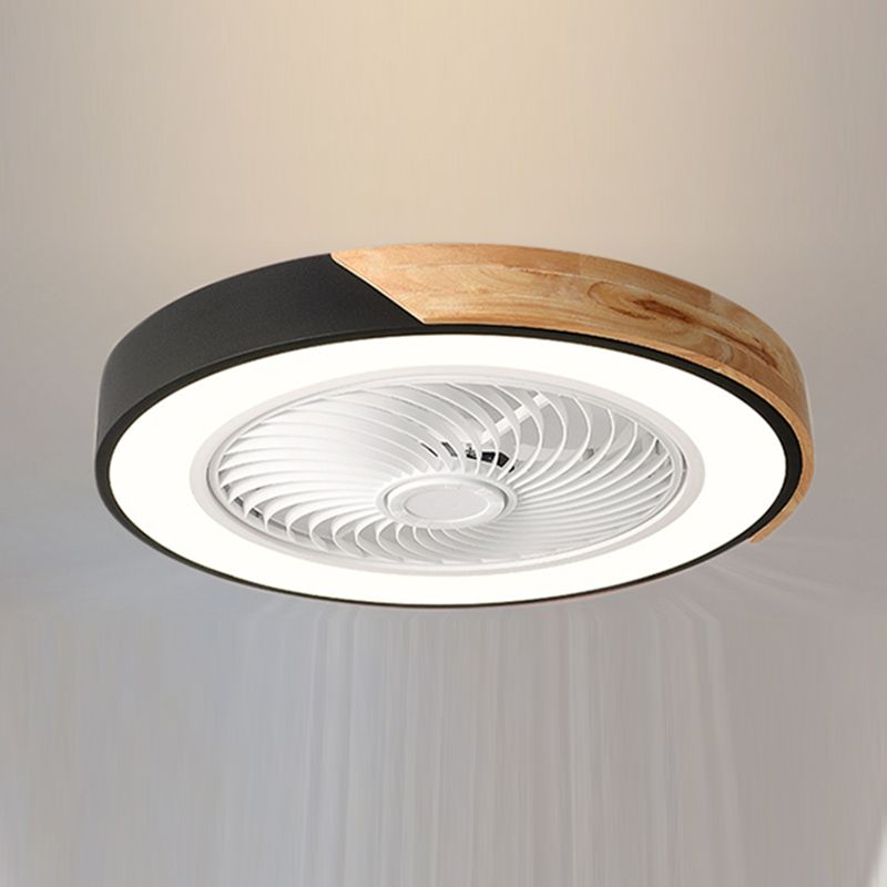 Lámpara de ventilador LED redondeo de macaron con cuchillas invisibles dormitorio de madera sólida semi flush luz