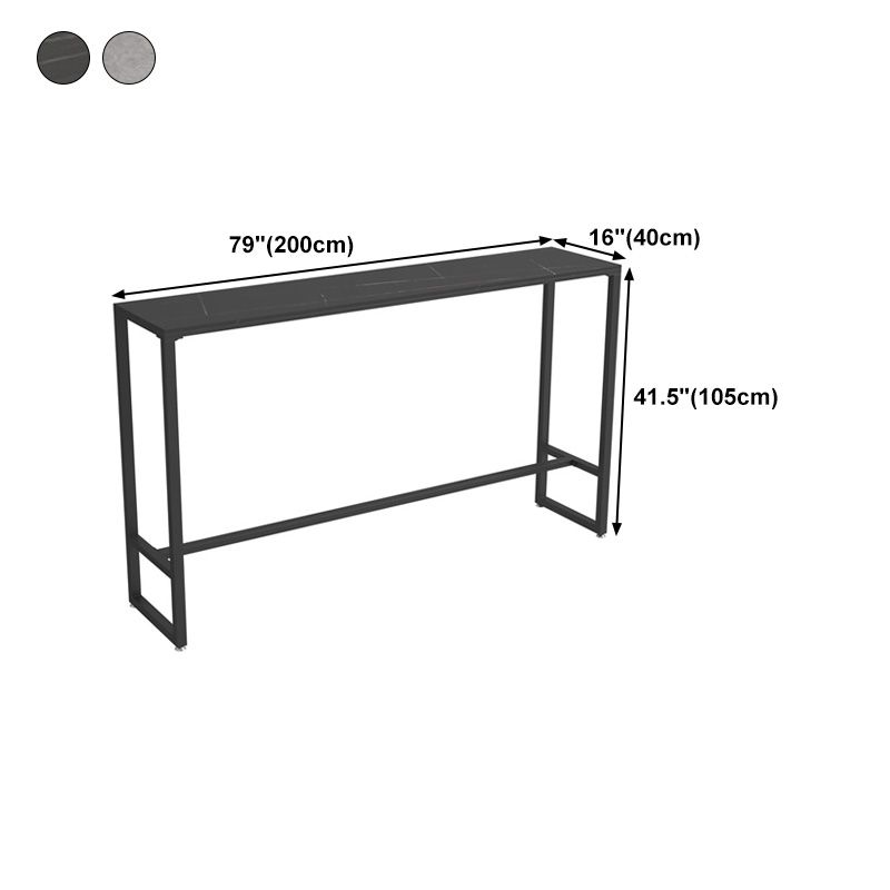 Stone Bar Dining Table Industrial Rectangle Bar Table with Black Base
