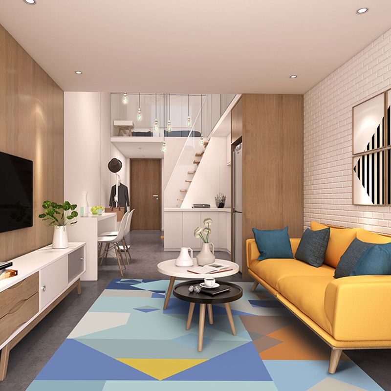 Modern Great Room Rug Multi-Color 3D Geometric Print Rug Carpet Synthetics Non-Slip Pet Friendly Washable Rug