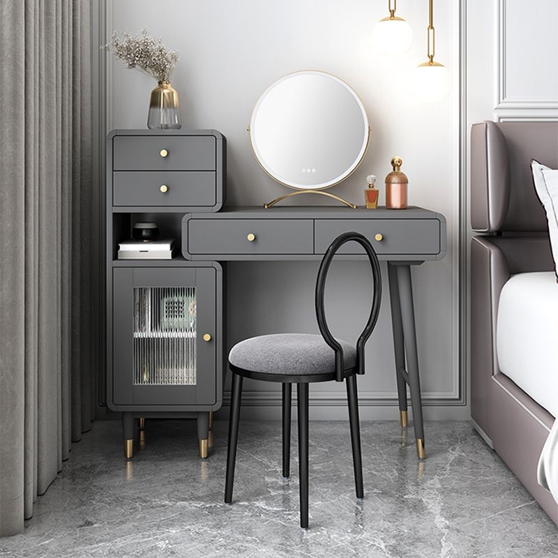5-Drawer 1-Door Vanity Makeup Dressing Table Set with Stool - 31.5" W