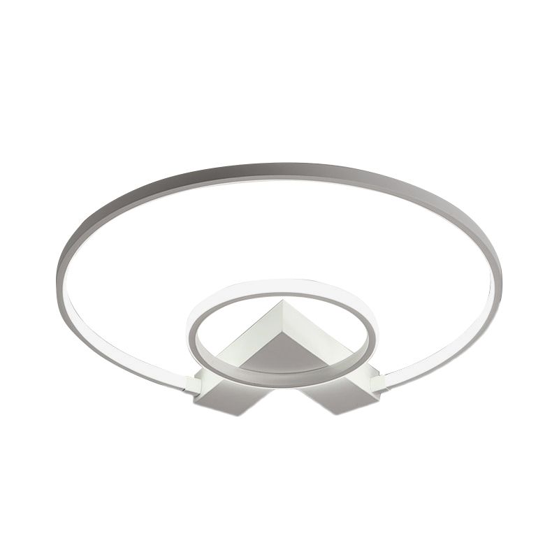 White/Gold 2-Circle Flush Mount Lighting Contemporary Aluminum LED Ceiling Fixture with V Neck Design