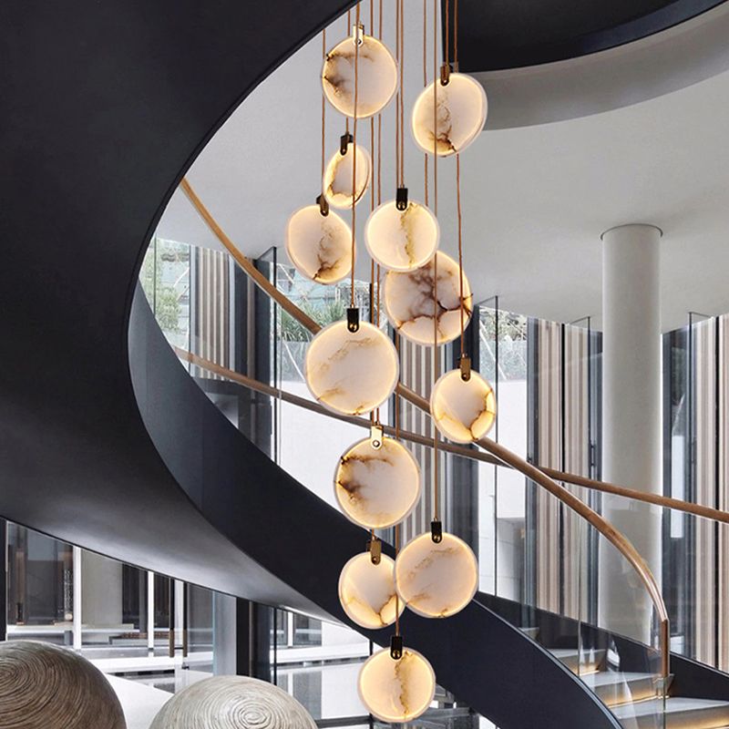 1-Light Pendant Light Modern Style Circular Shape Stone Hanging Lamp in White